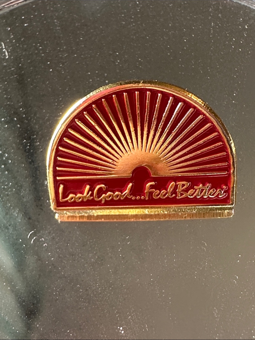 Sunrise Enamel Pin - Red and Gold 'Look Good...Feel Better’
